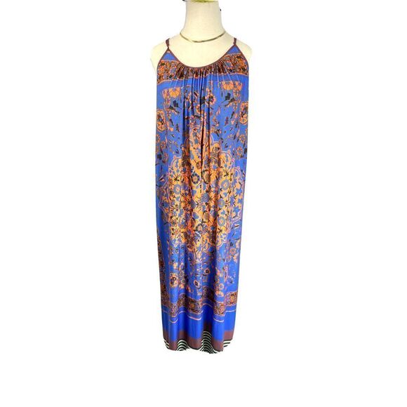 Anthropologie Dream Daily  Maxi Dress Blue Floral Size Small Straps Tile Burst - Picture 1 of 9